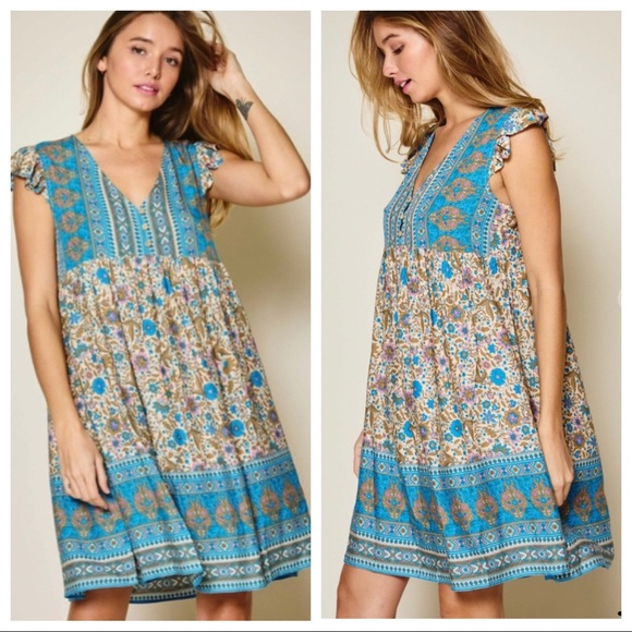 15 Boho Sleeveless Floral Print Mix Boho Dress - Picture 4 of 4